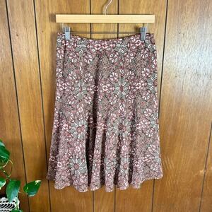 Ann Taylor LOFT Petites Brown Medallion Print A-Line Skirt 4P Terracotta Geo